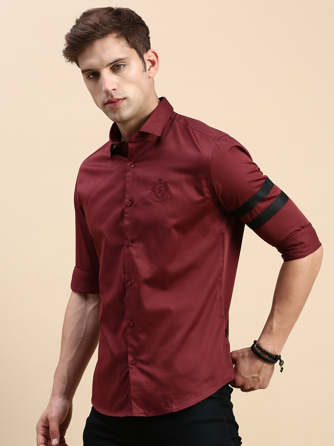 Men Maroon Solid Casual Shirt