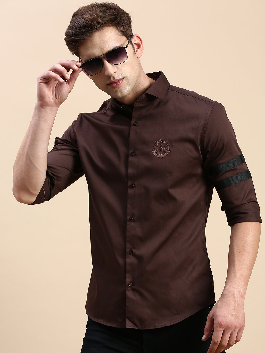 Men Brown Solid Casual Shirt
