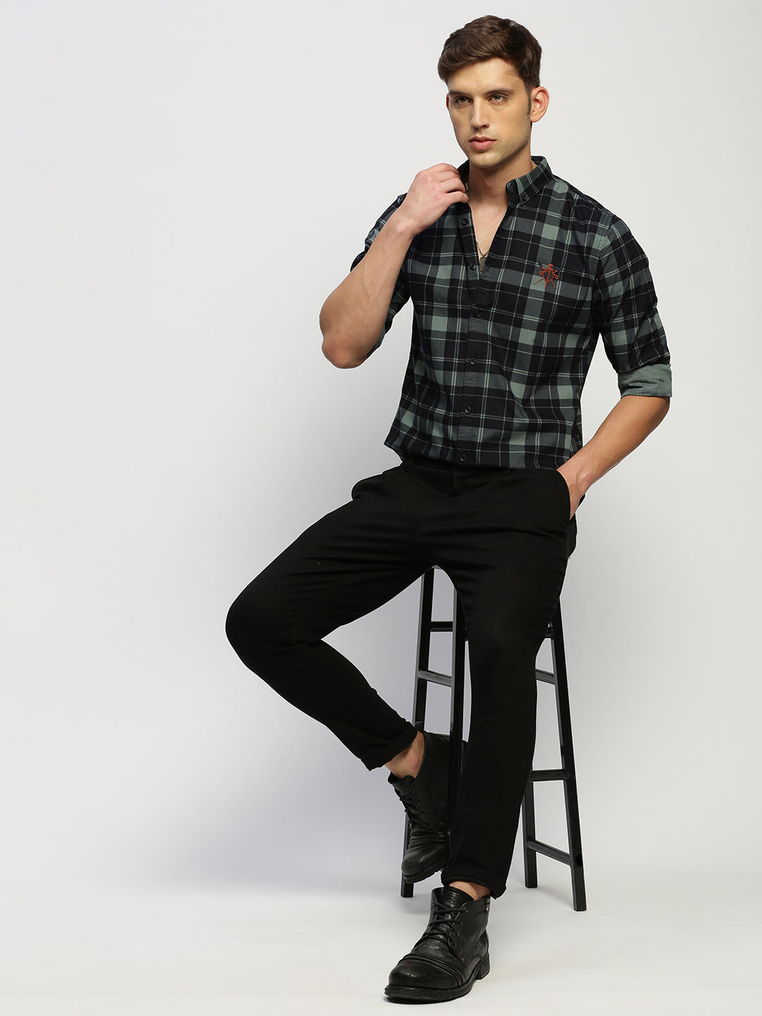 Men Black Checked Shirt