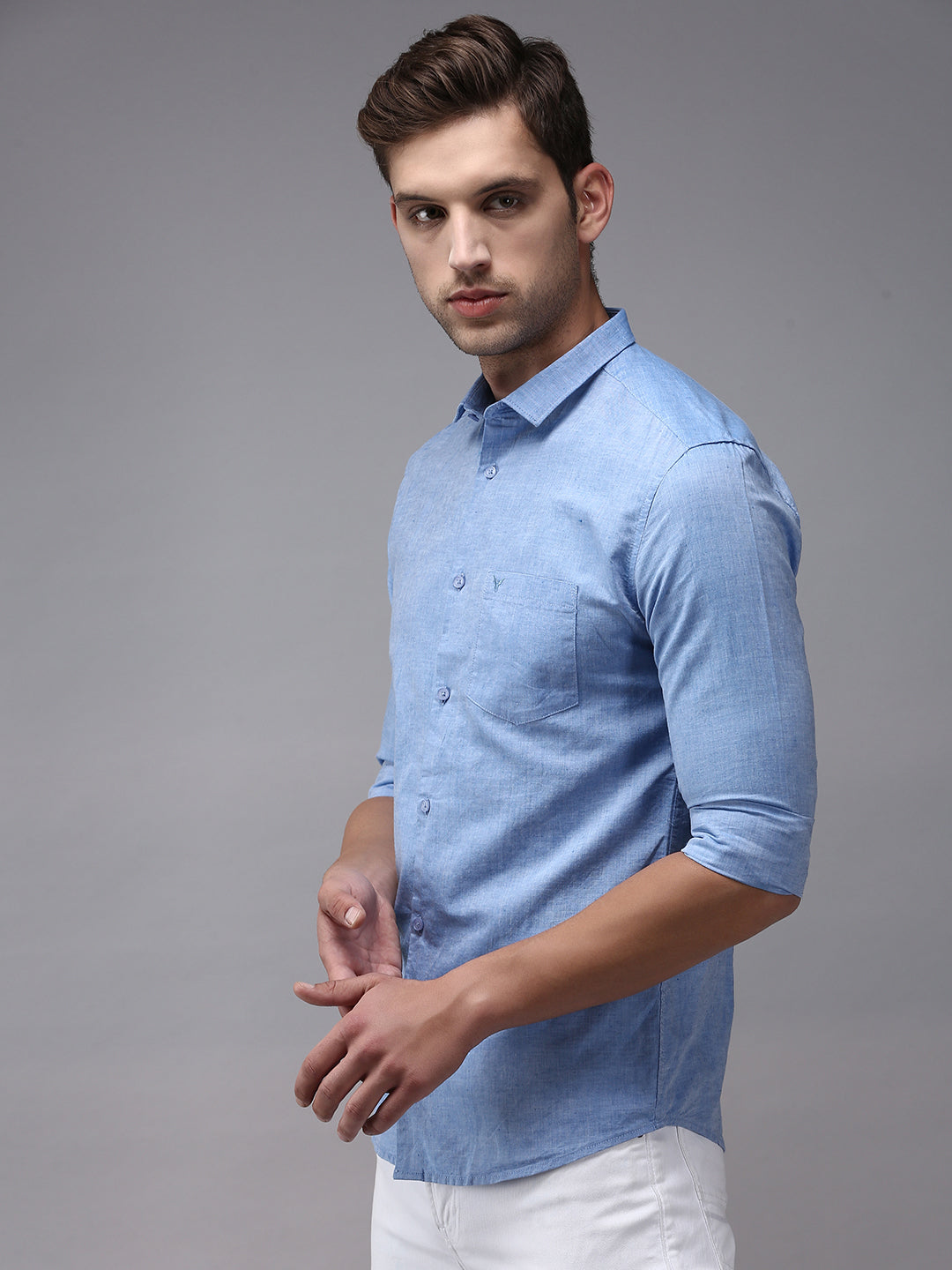 Men Blue Solid Casual Shirt