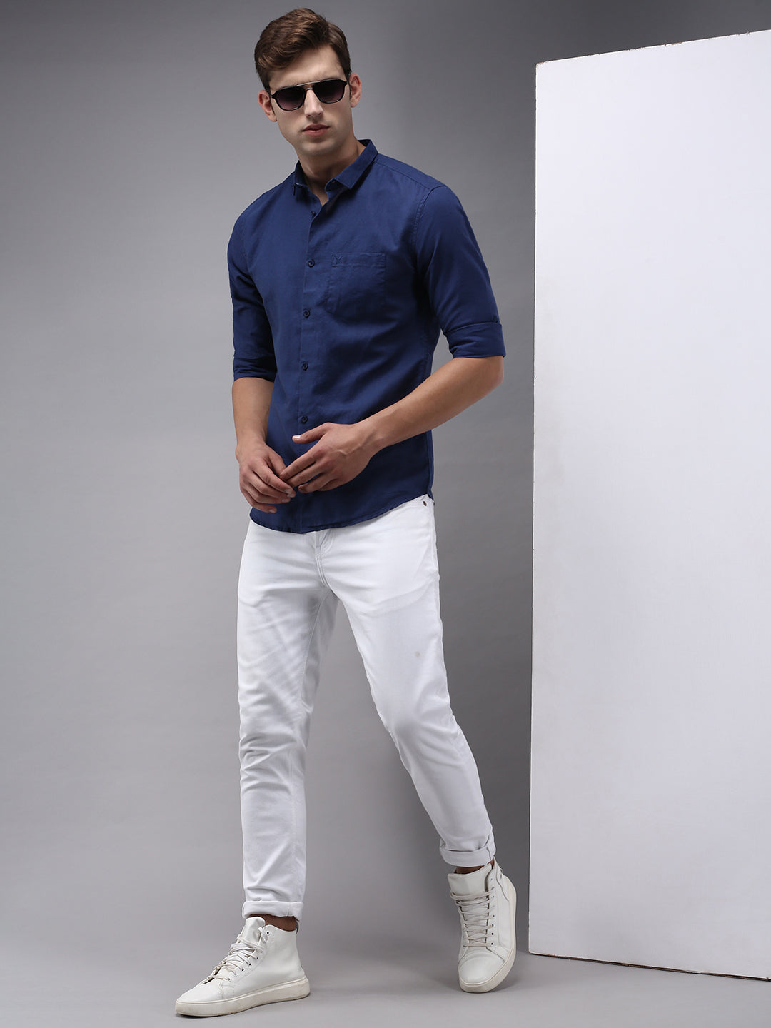 Men Blue Solid Casual Shirt