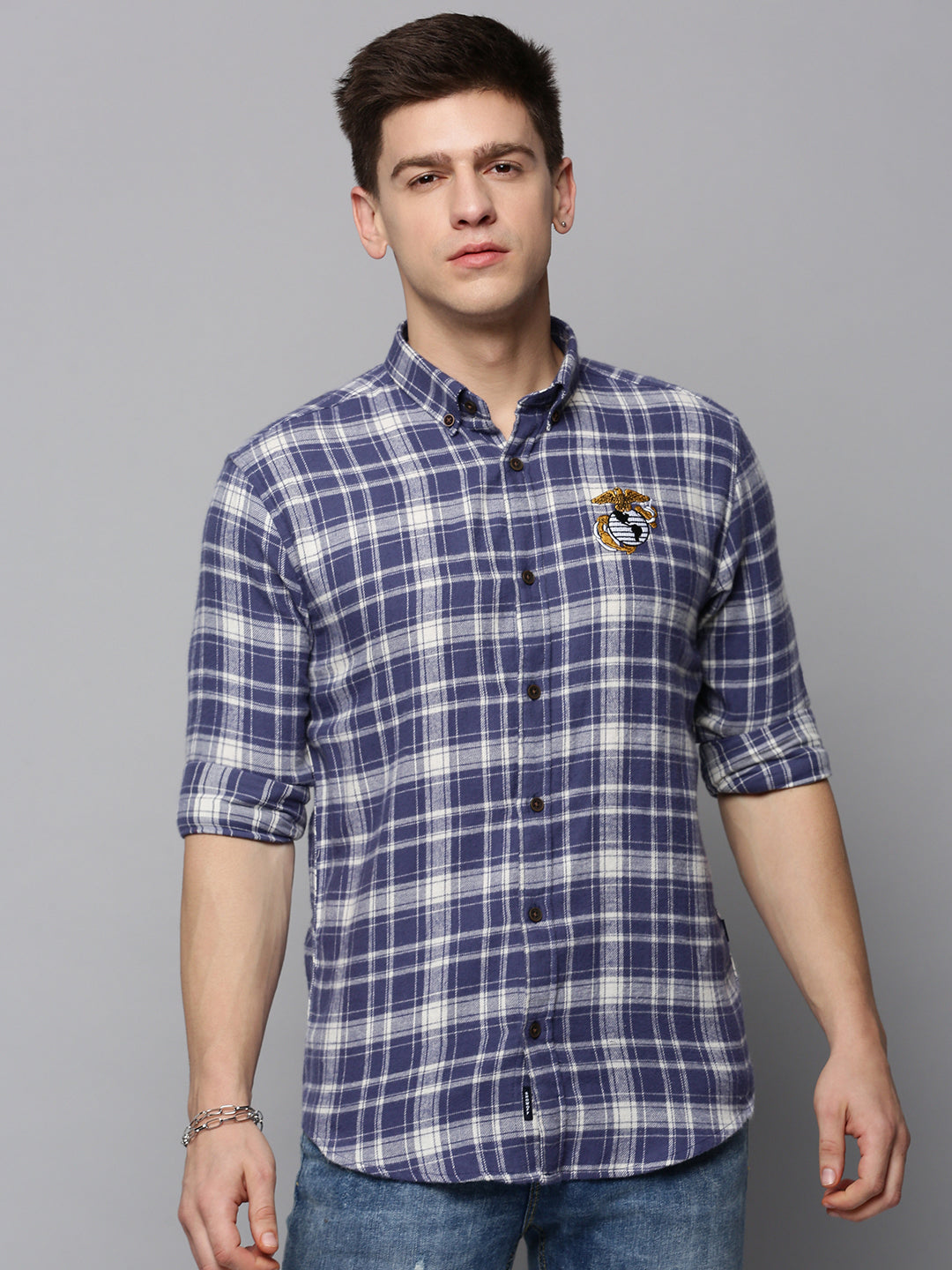 Men Blue Checked Casual Shirt