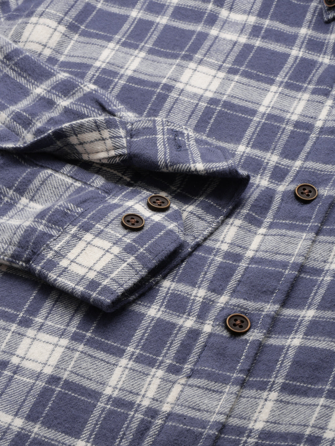 Men Blue Checked Casual Shirt