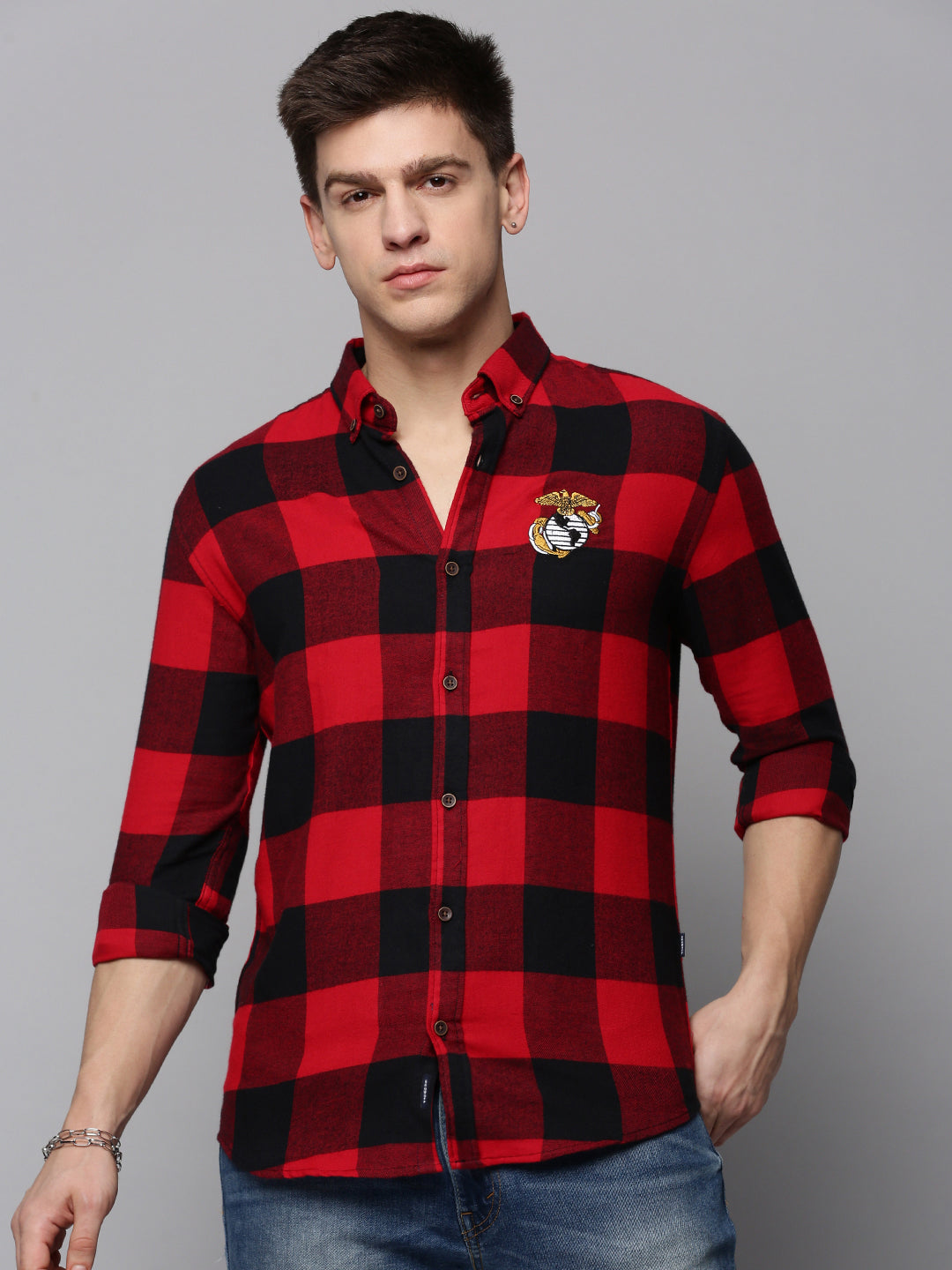 Men Red Checked Casual Shirt