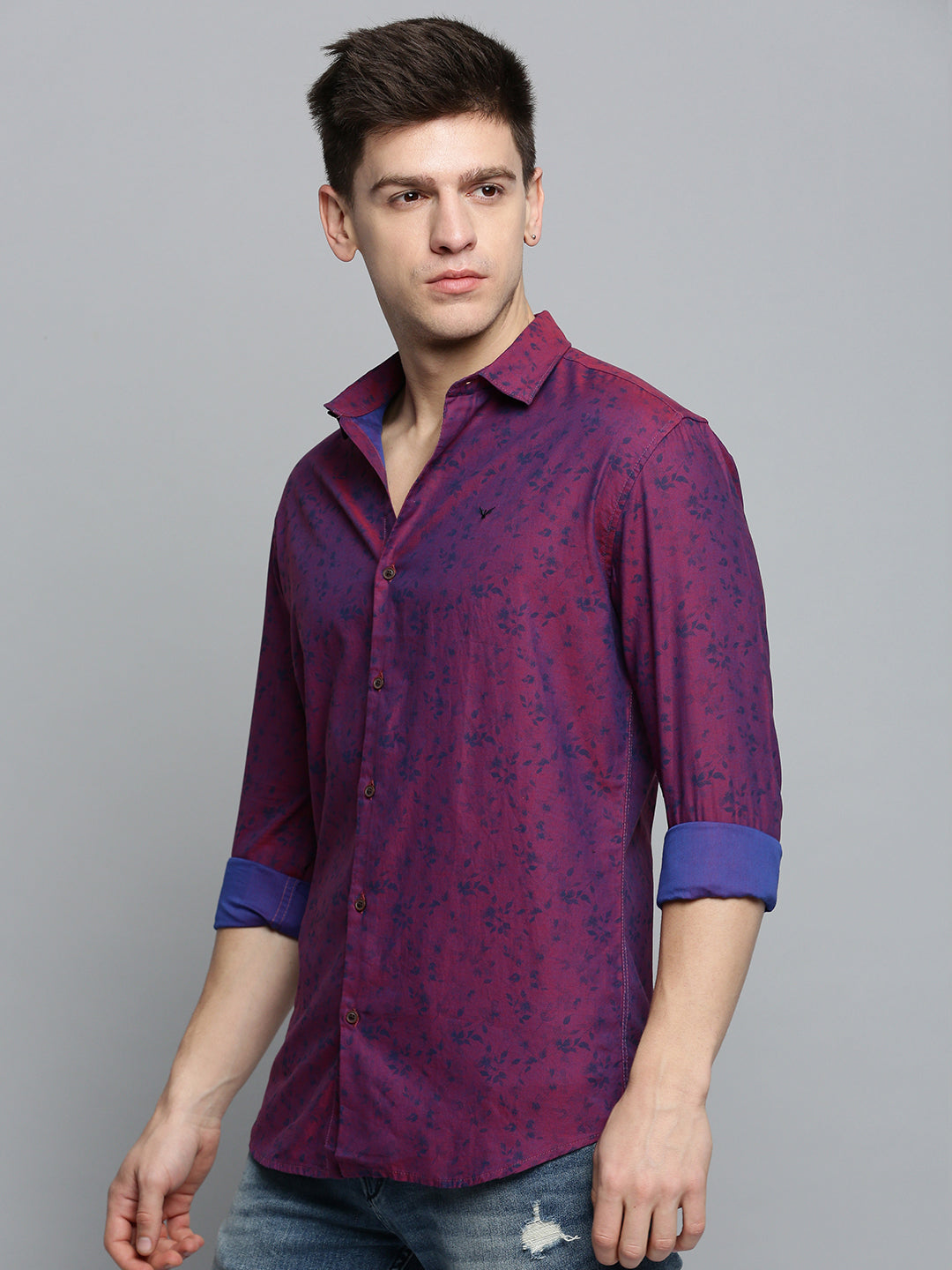 Men Purple Printed Casual Shirt