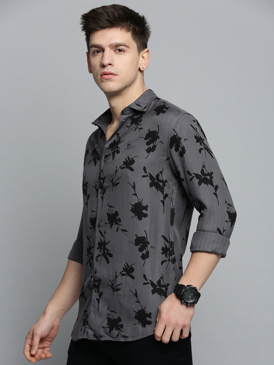 Men Grey Printed Casual Shirt