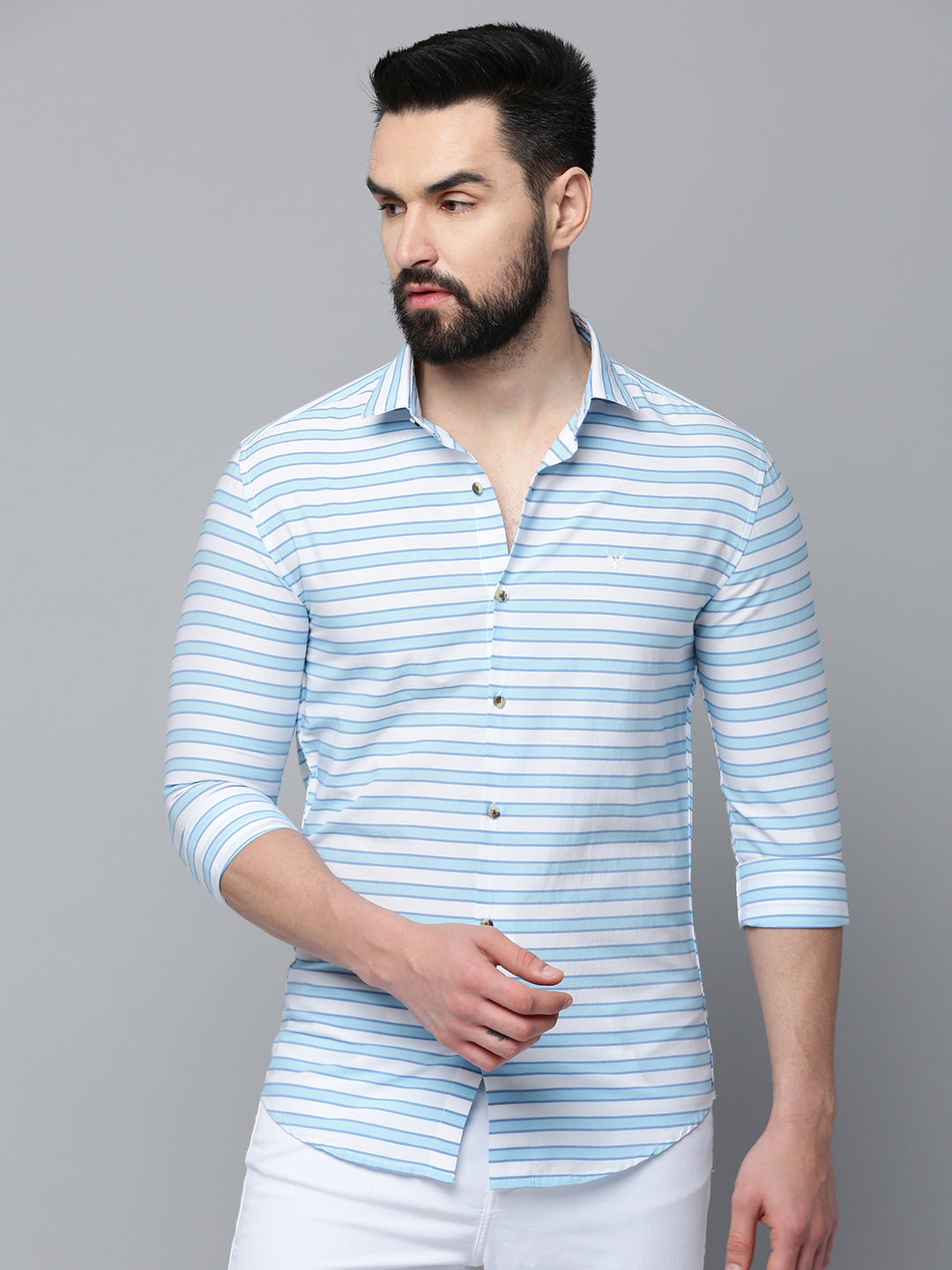 Men Blue Striped Casual Shirt