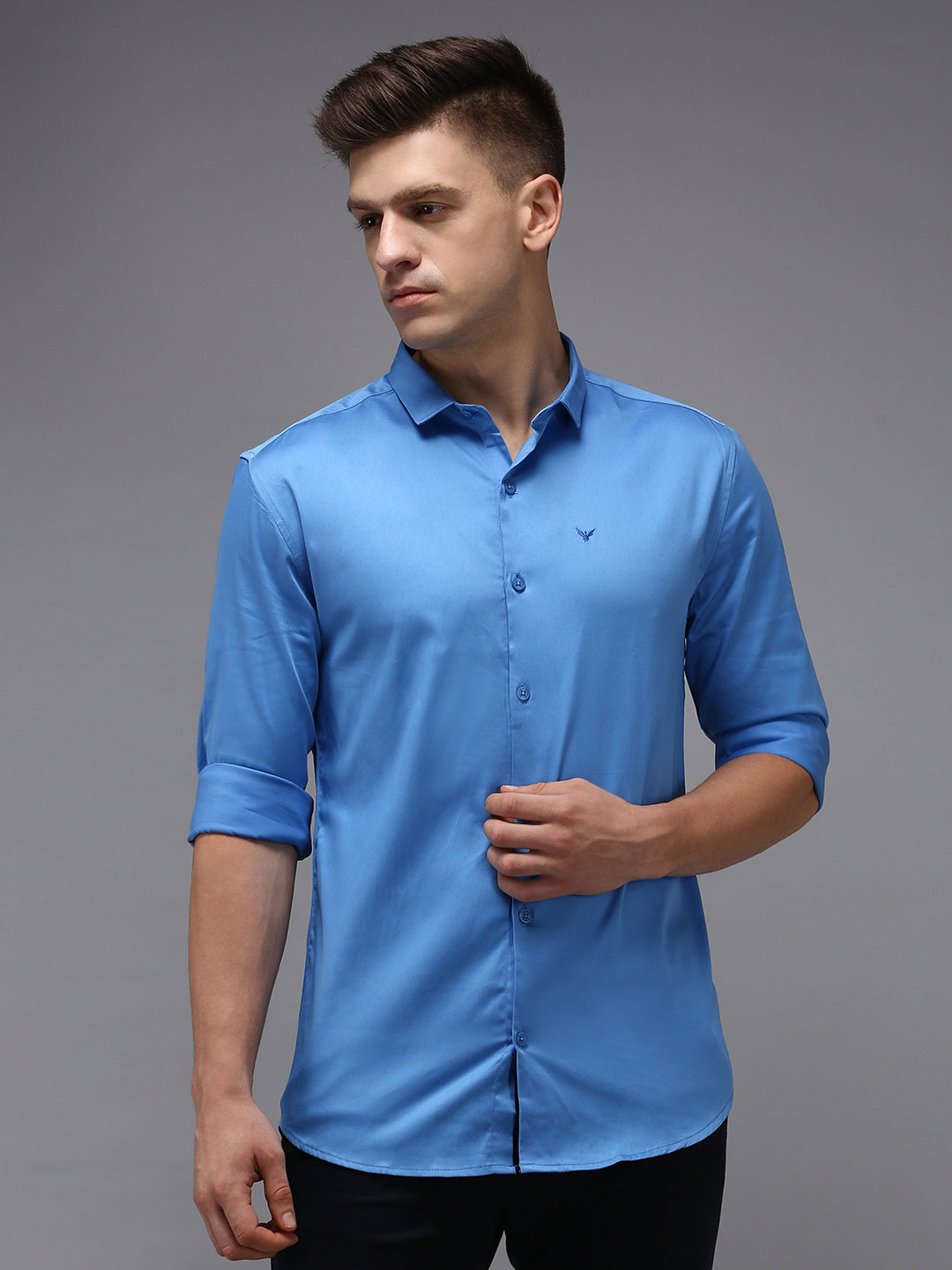 Men Blue Solid Casual Shirt