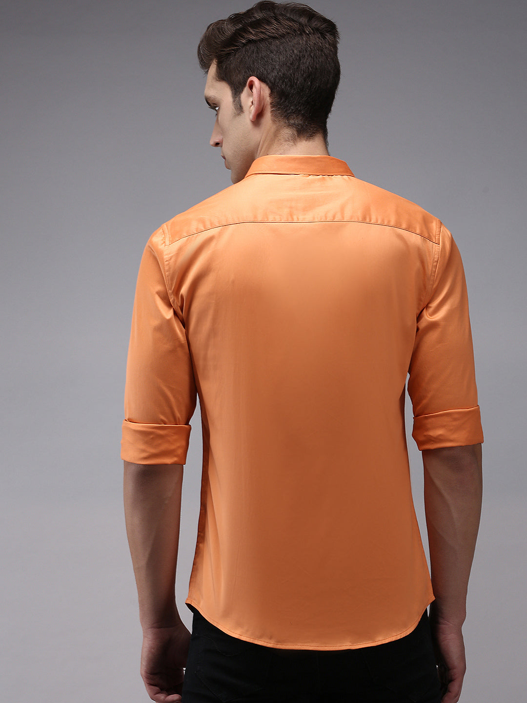 Men Orange Solid Casual Shirt