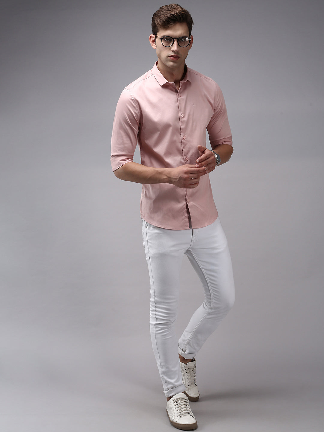 Men Pink Solid Casual Shirt