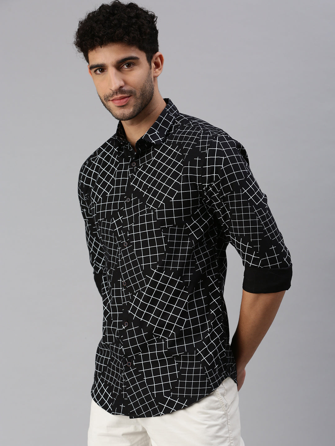 Men Black Printed Casual Shirt