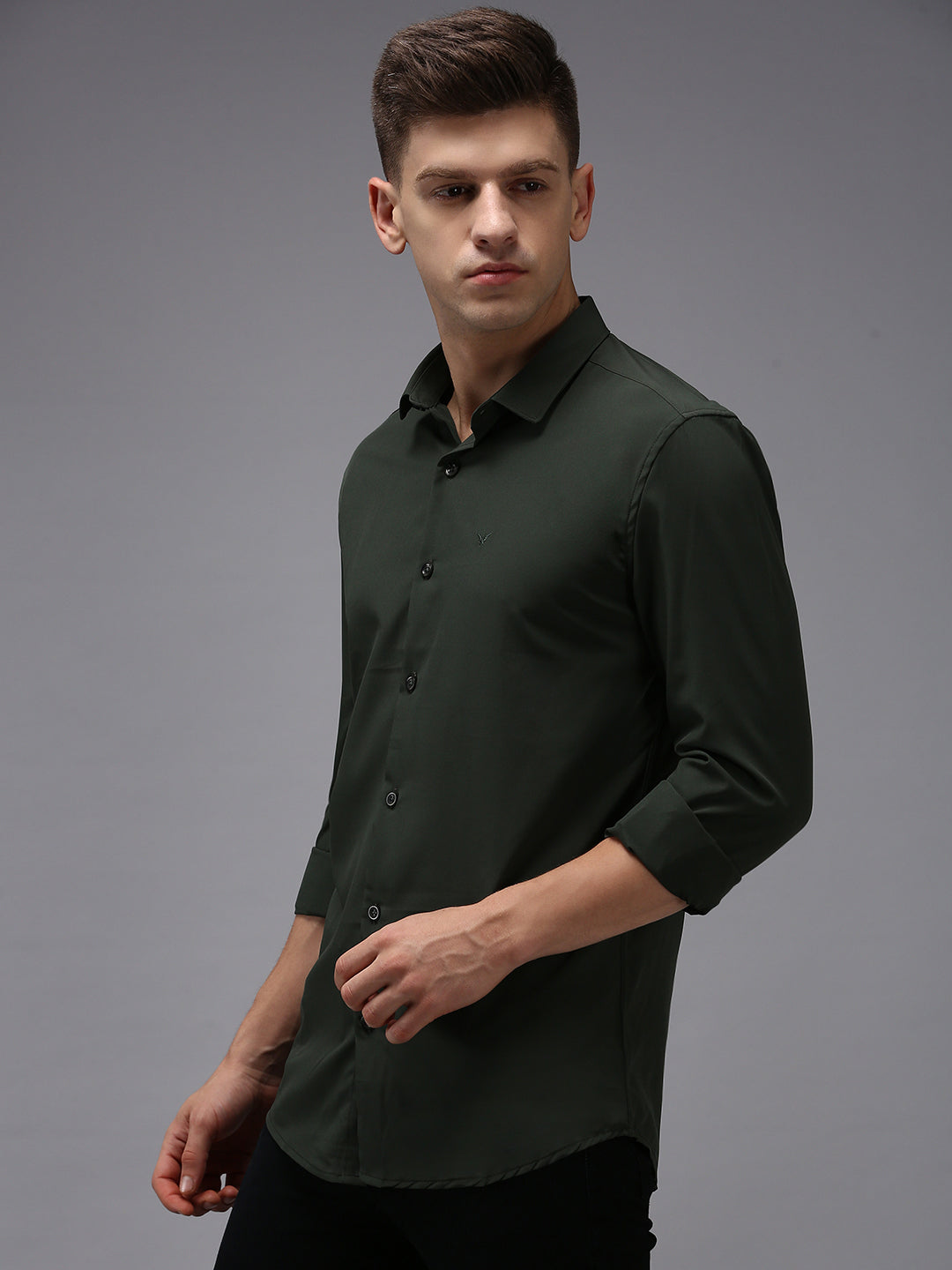 Men Green Solid Casual Shirt