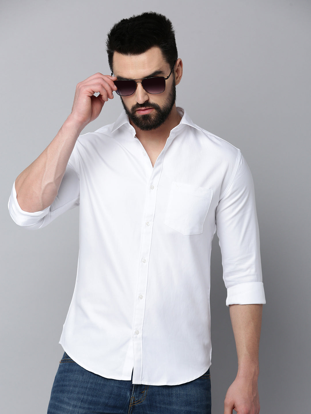 Men White Solid Casual Shirt