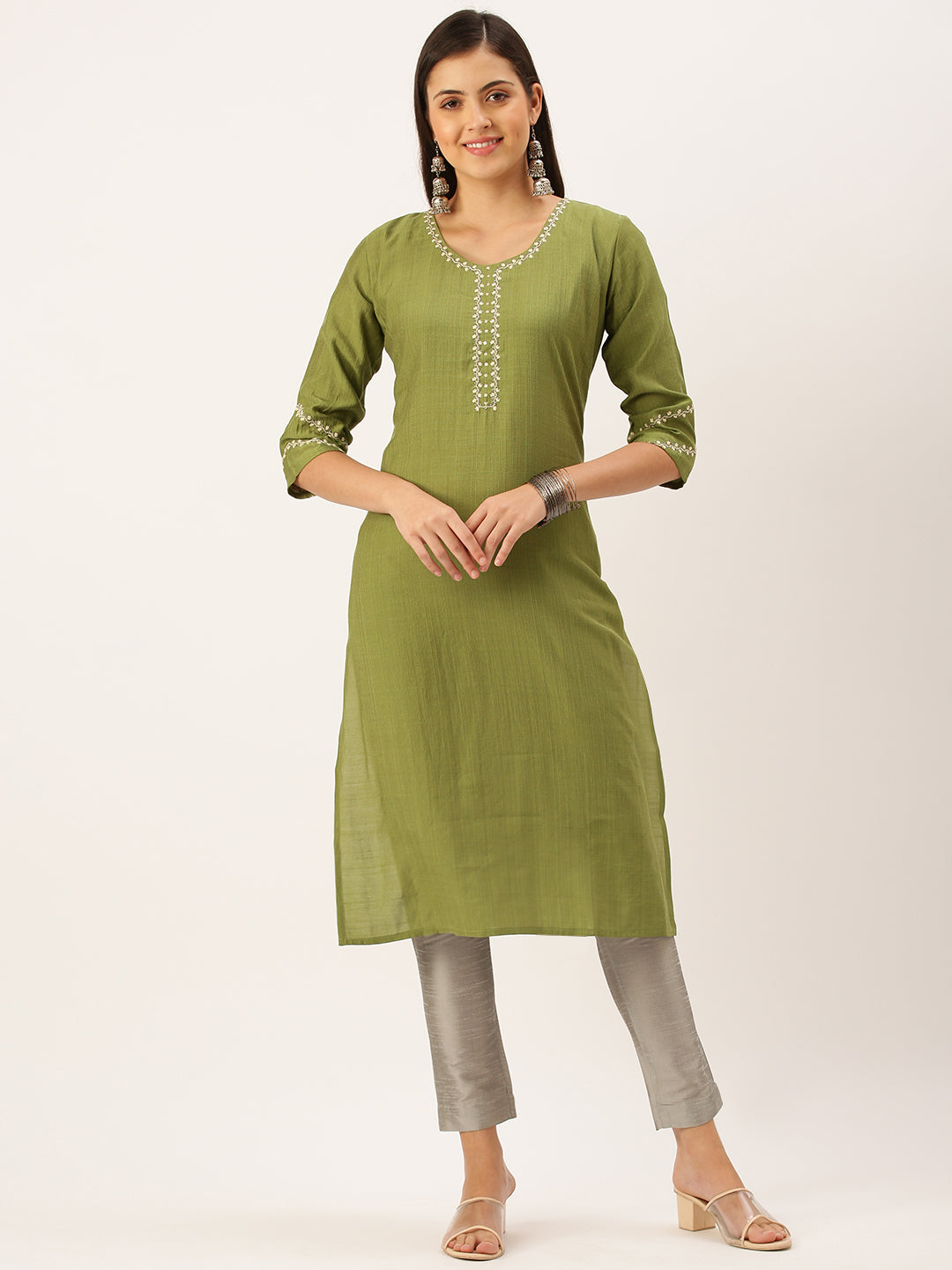 Women's Green Solid Straight Kurta