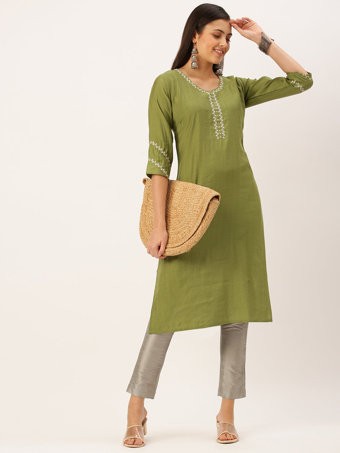 Women's Green Solid Straight Kurta