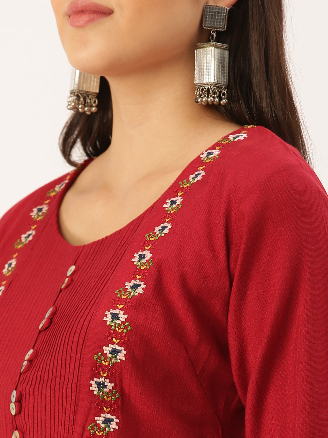 Women's Red Solid Straight Kurta