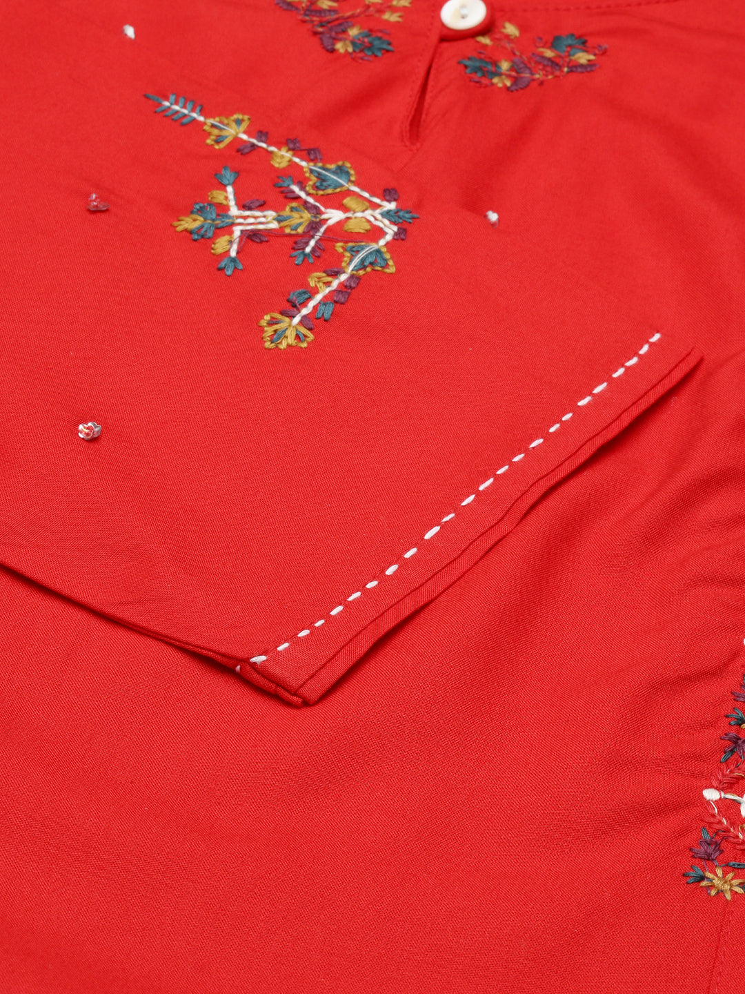 Women's Red Embroidered Straight Kurta