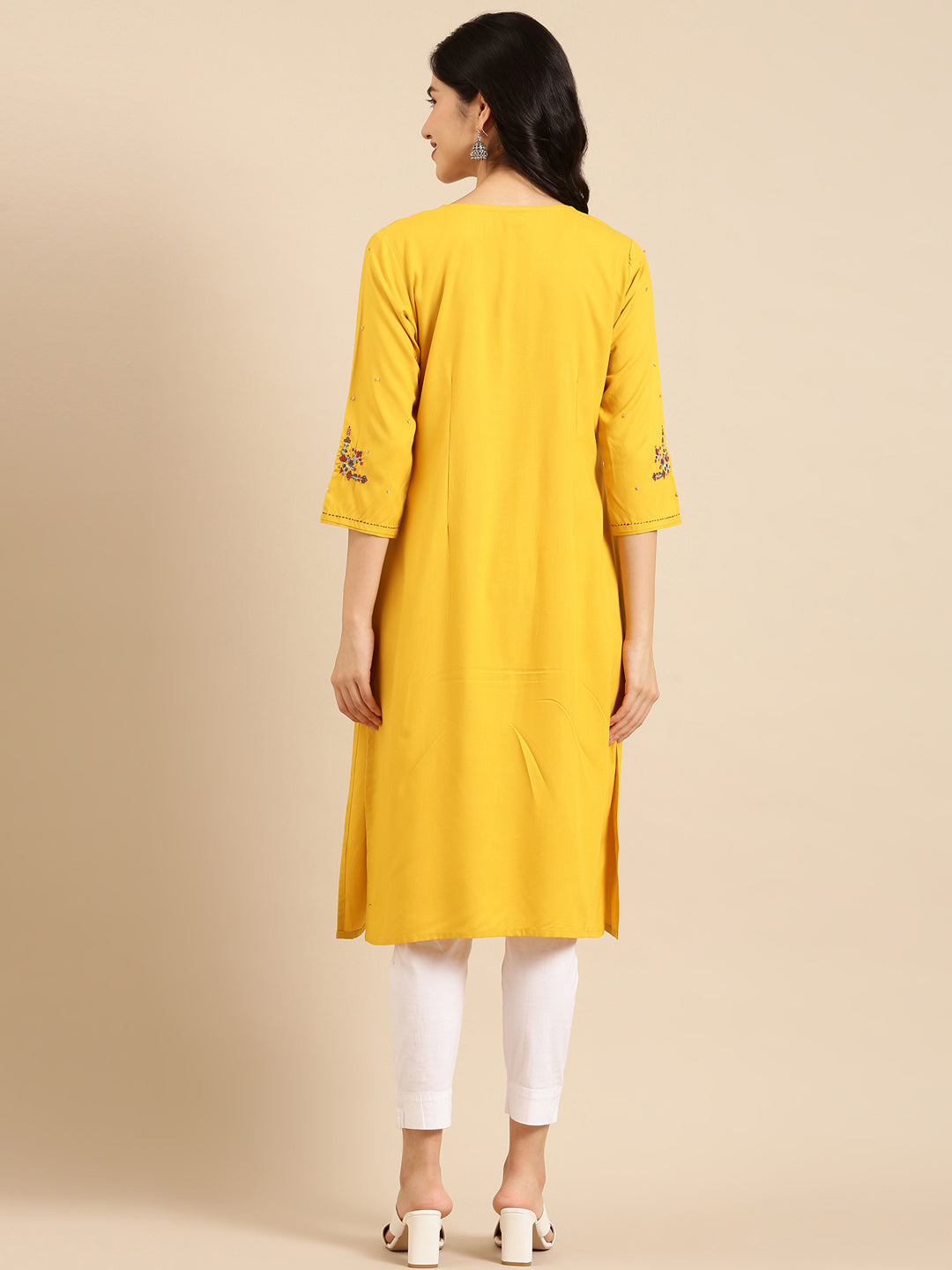Women's Yellow Embroidered Straight Kurta