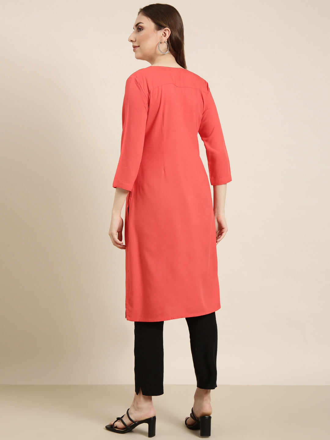 Women Straight Red Solid Kurta