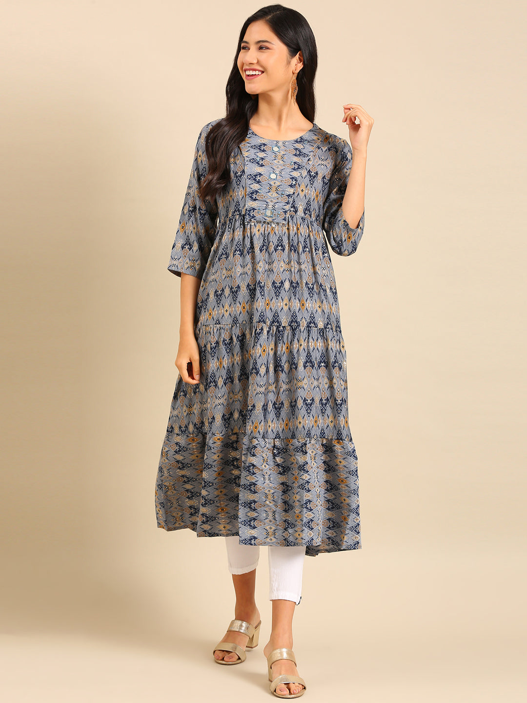 Women's Grey Printed Anarkali Kurta