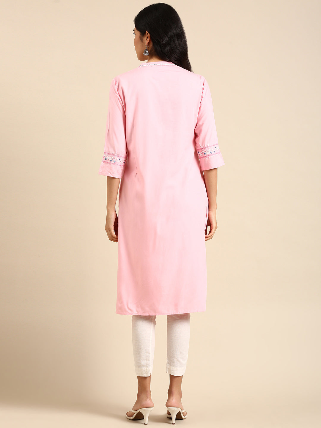 Women's Pink Printed Straight Kurta