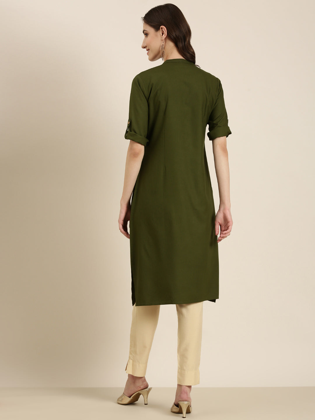 Women Olive Solid Straight Kurta