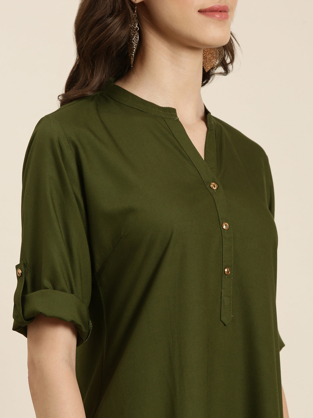 Women Olive Solid Straight Kurta