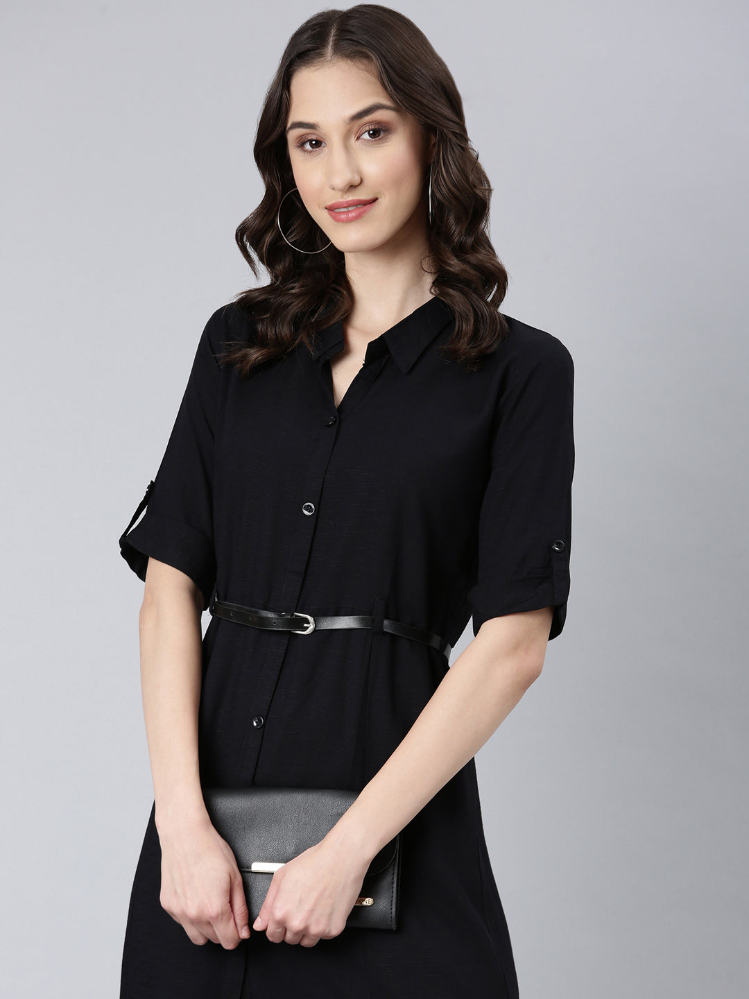 Women Black Solid Shirt Dress