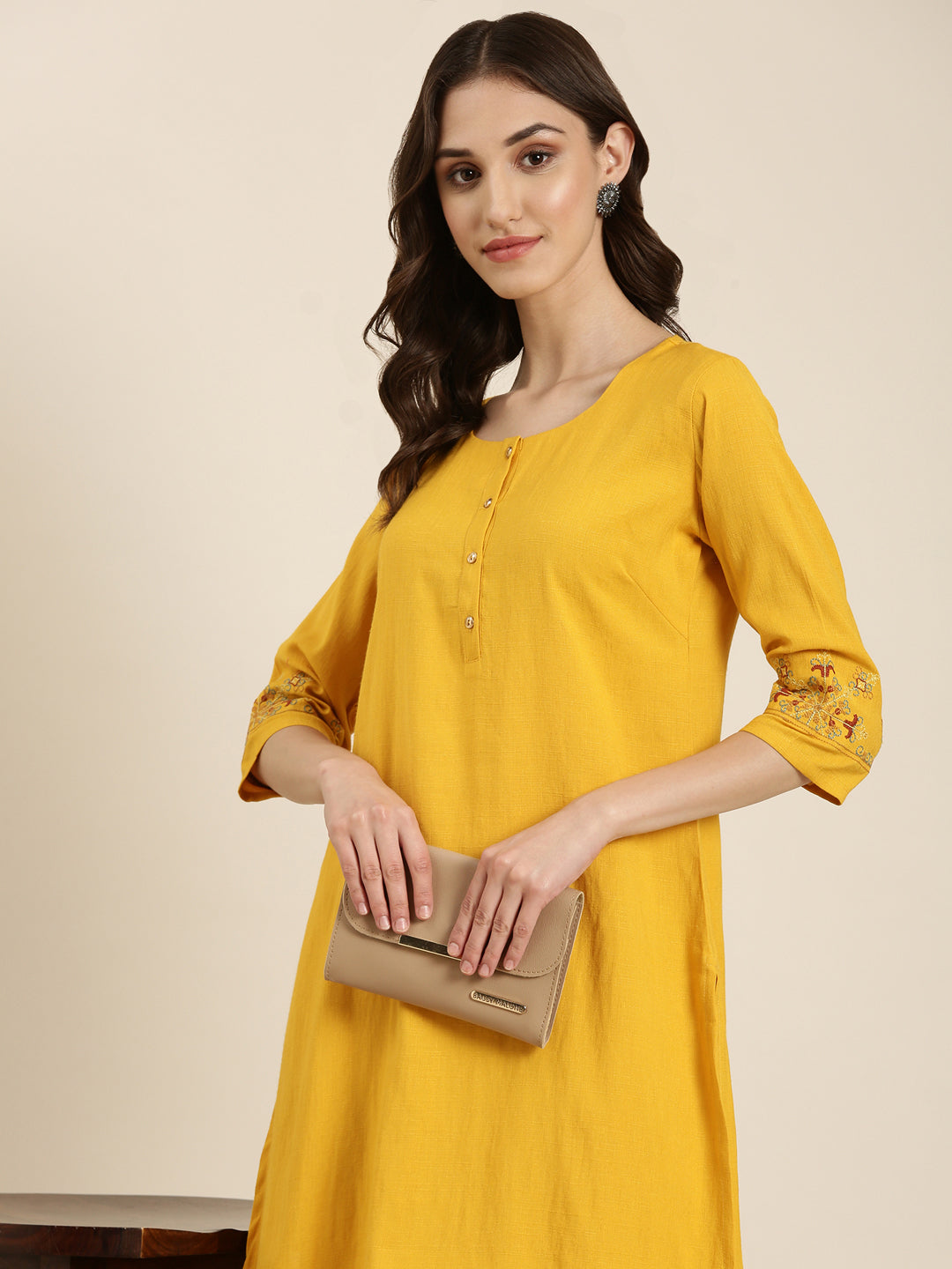 Women Yellow Solid Straight Kurta