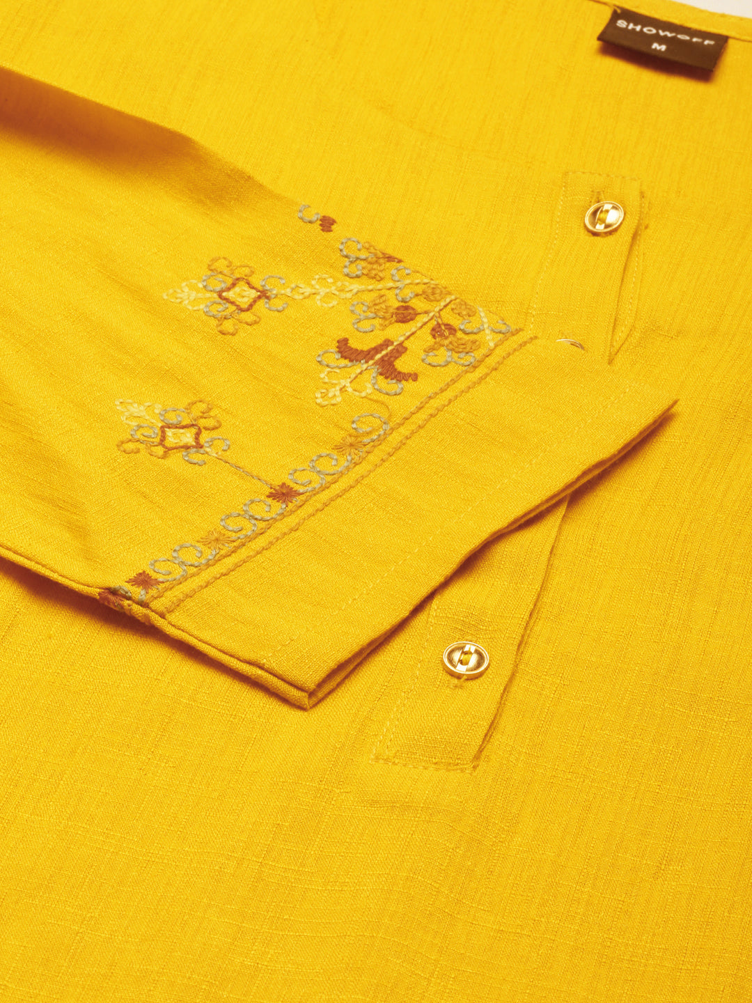 Women Yellow Solid Straight Kurta