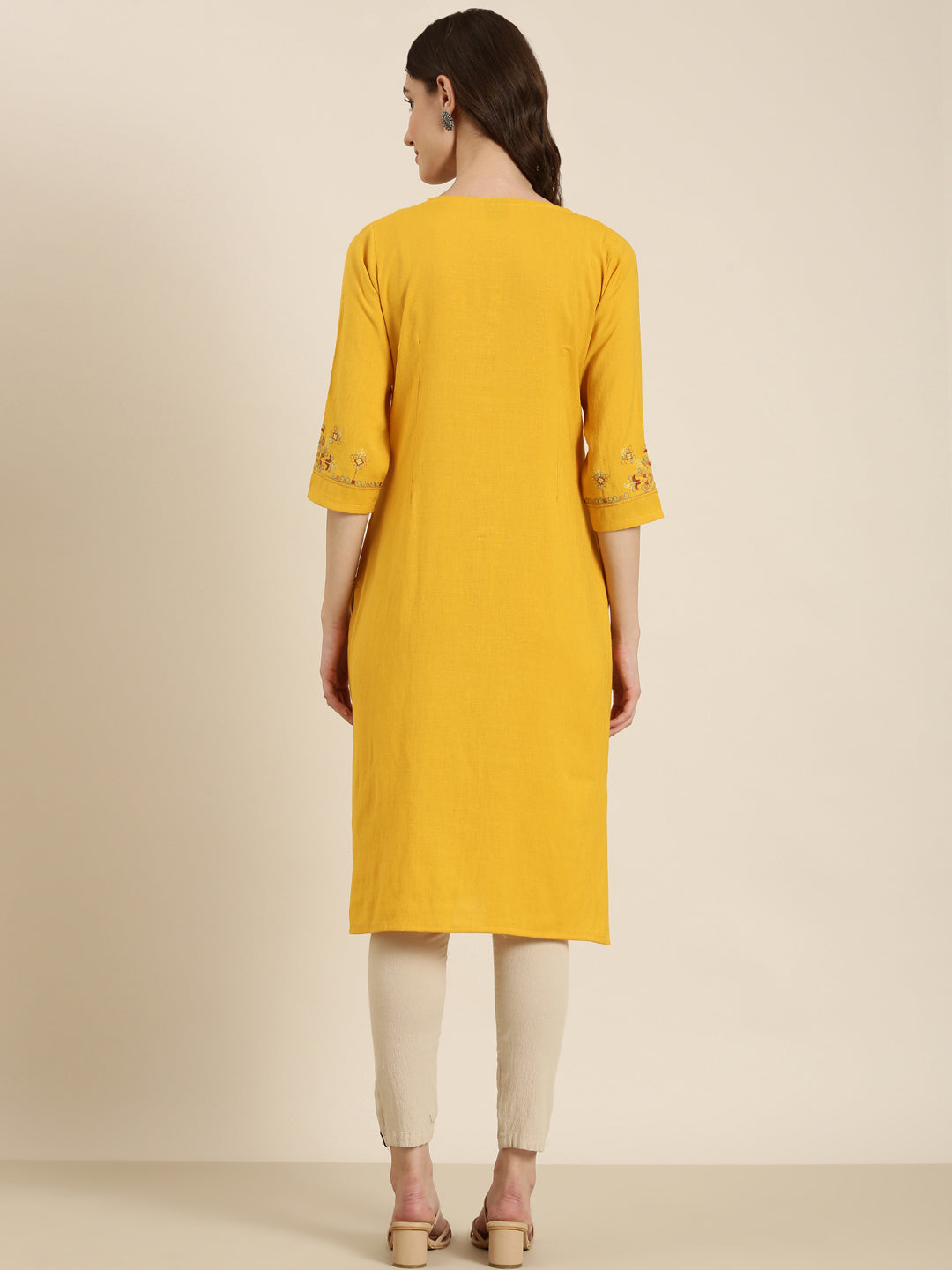 Women Yellow Solid Straight Kurta