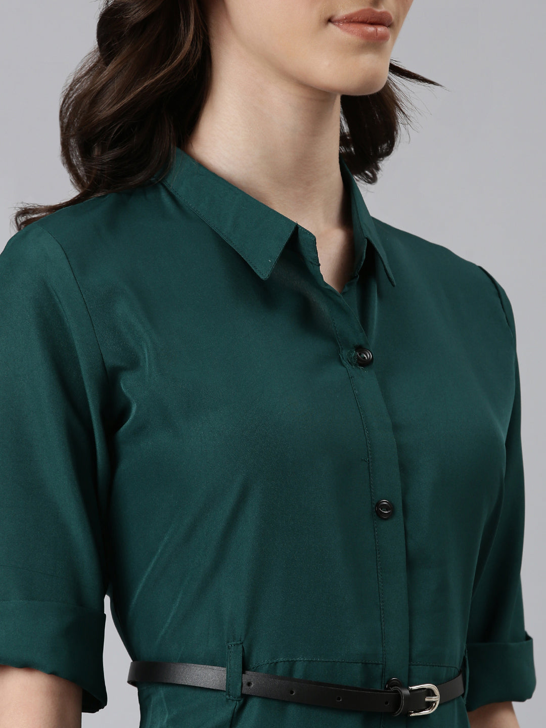 Women Green Solid Shirt Dress