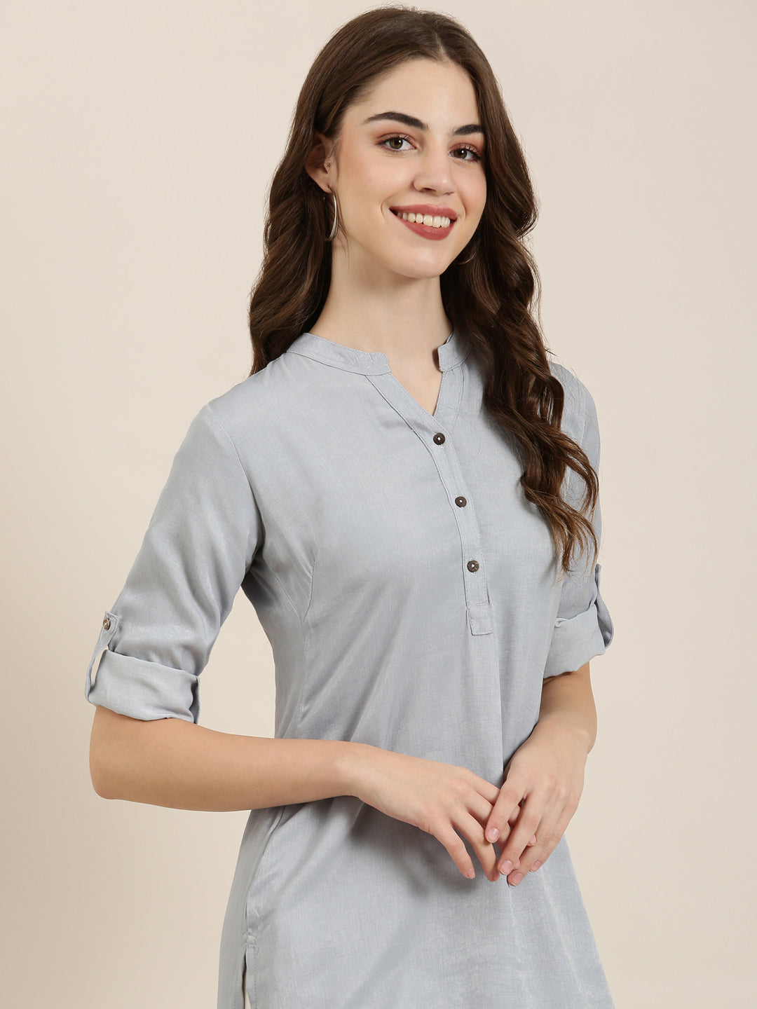 Women Grey Solid Straight Kurta