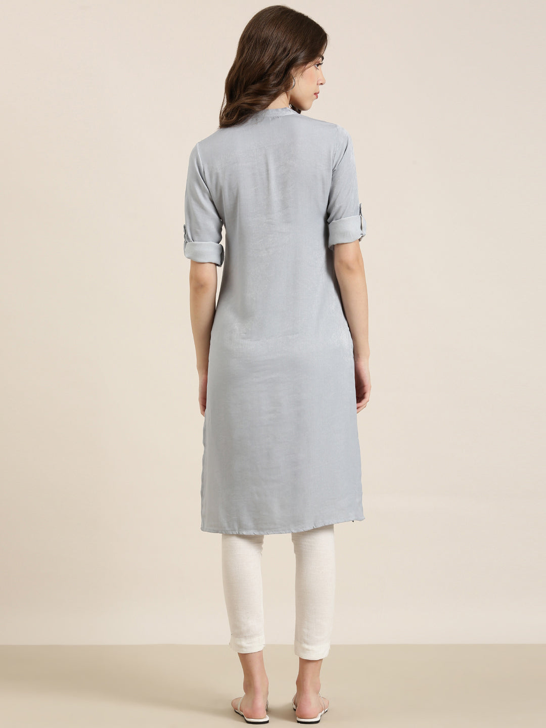 Women Grey Solid Straight Kurta