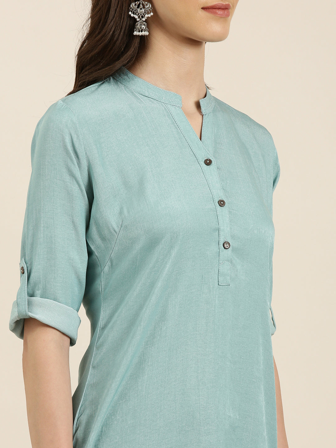 Women Turquoise Blue Solid Straight Kurta