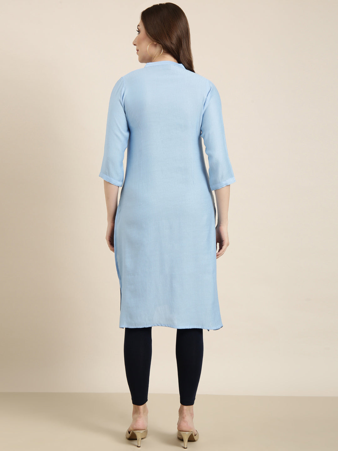 Women Straight Blue Solid Kurta