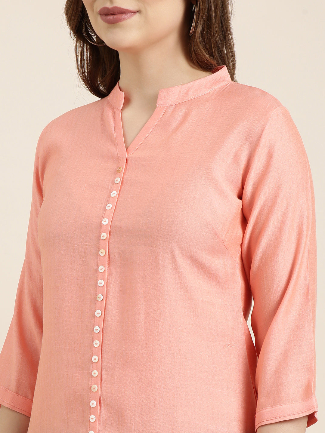 Women Straight Peach Solid Kurta