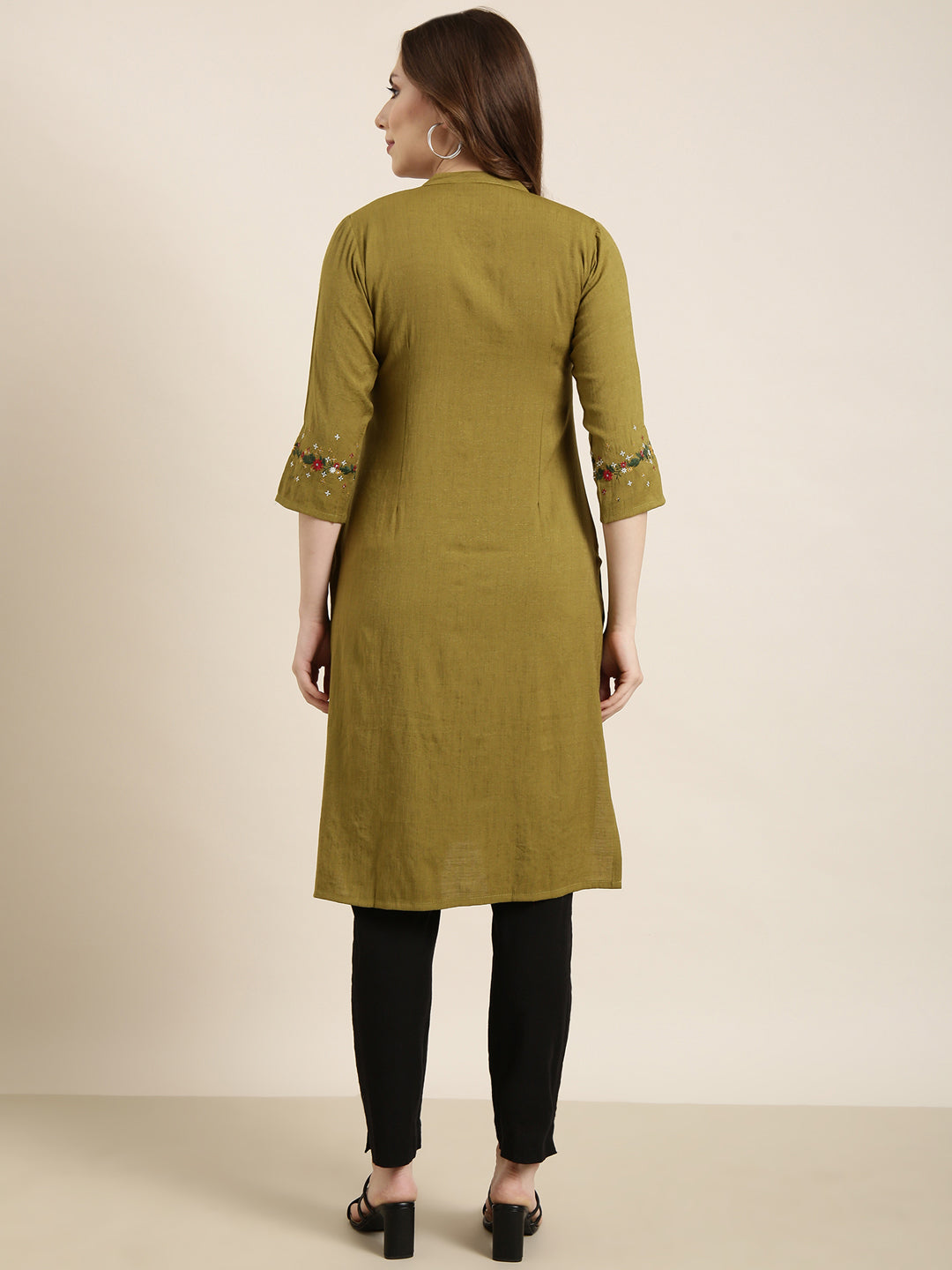 Women Straight Olive Solid Kurta