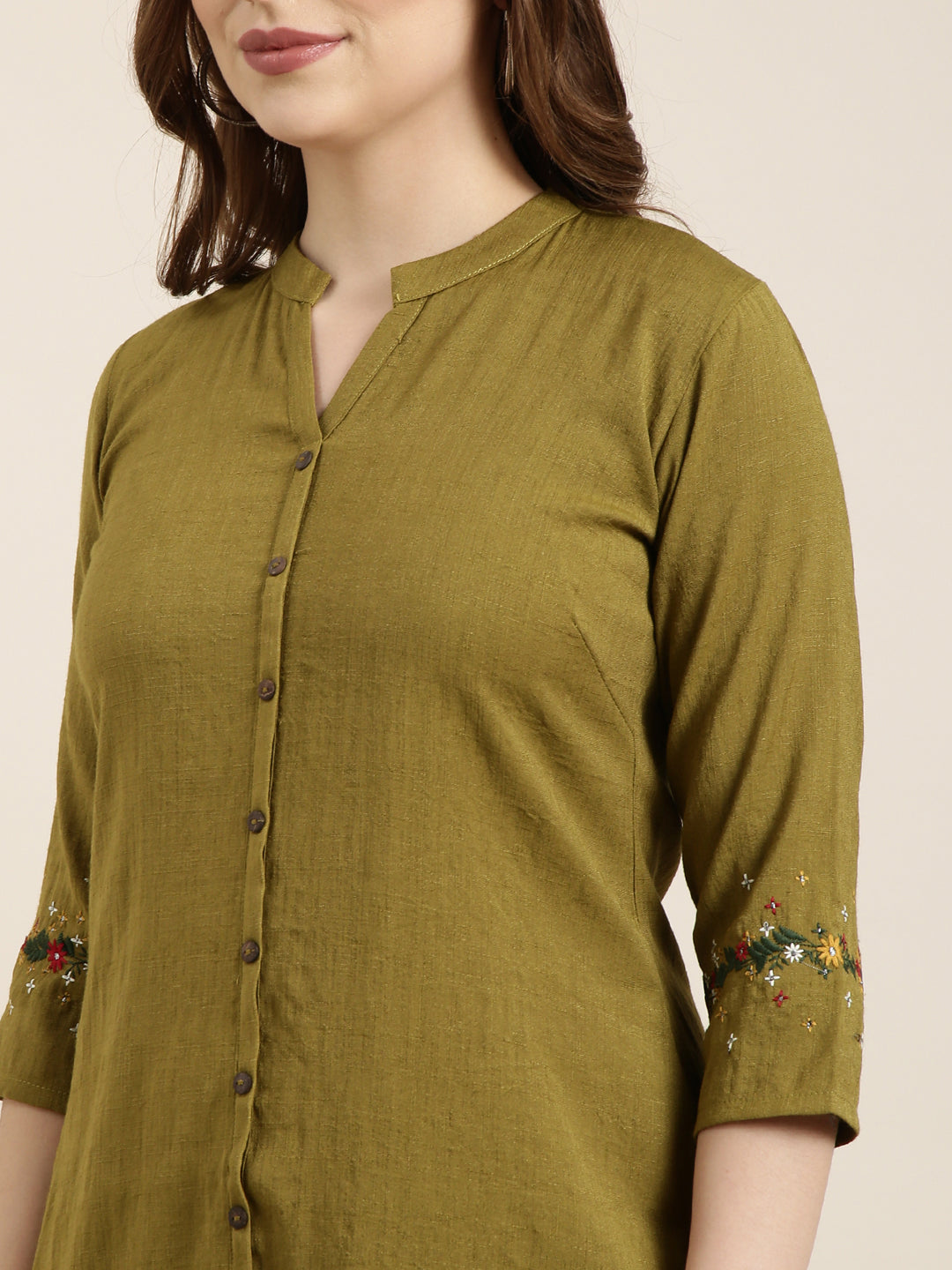 Women Straight Olive Solid Kurta