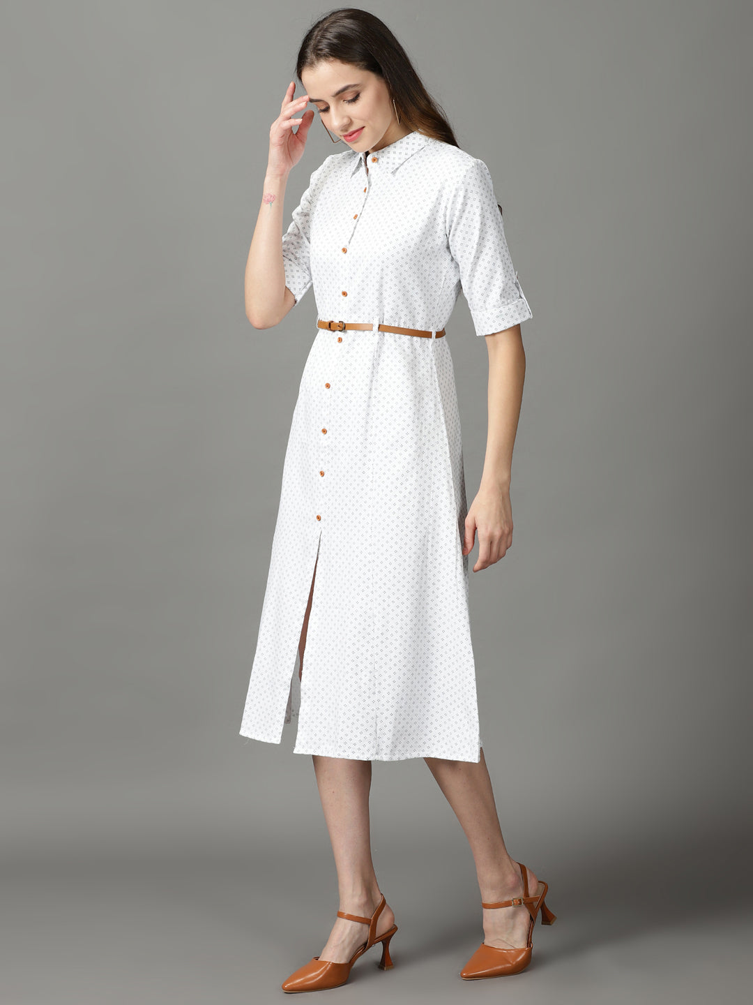 Women's White Printed A-Line Dress