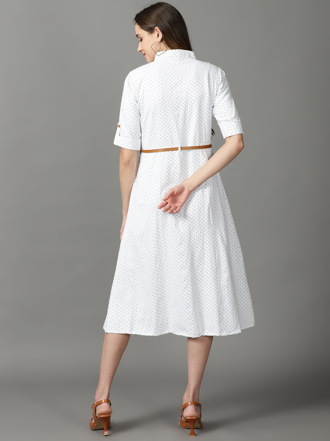 Women's White Printed A-Line Dress