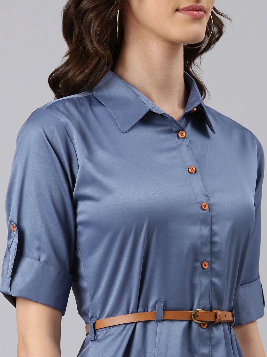 Women Blue Solid Shirt Dress
