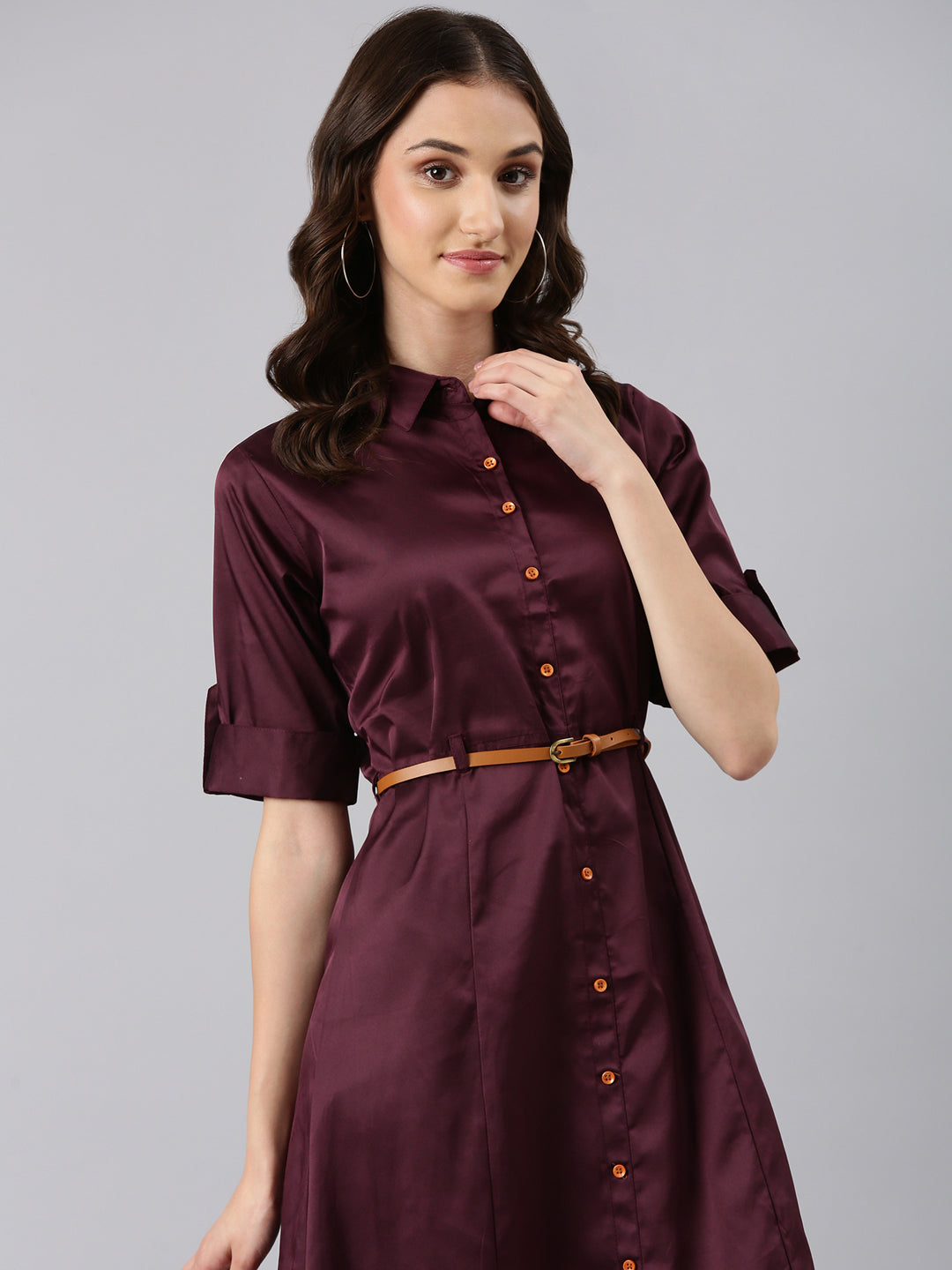 Women Purple Solid Shirt Dress