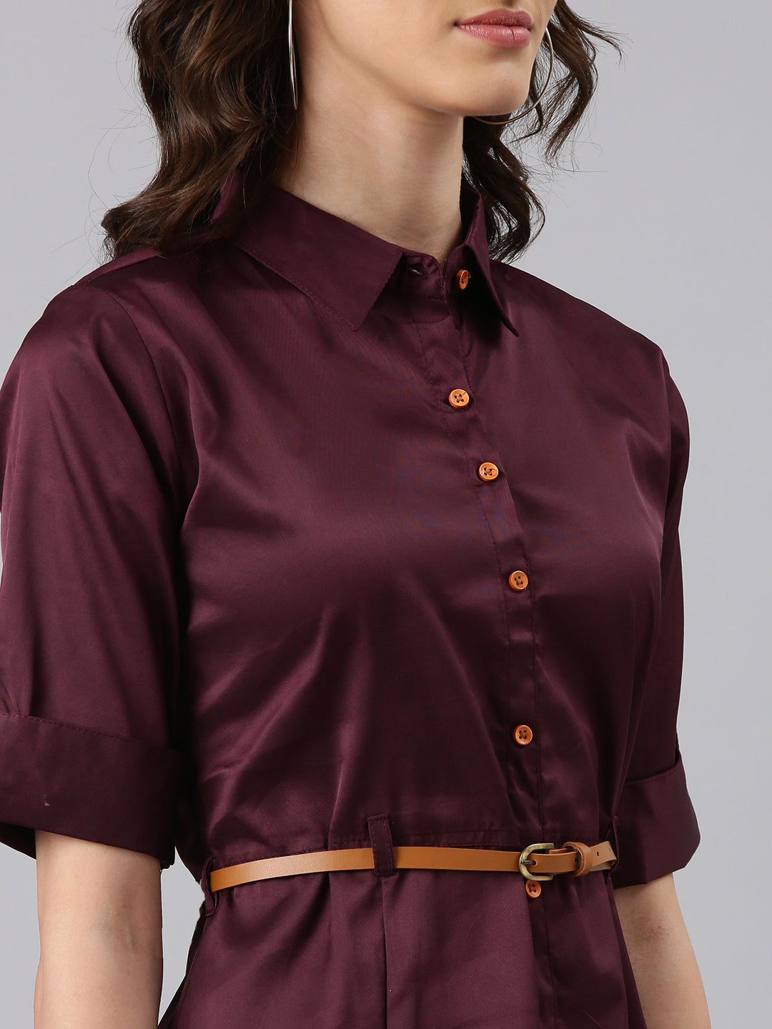 Women Purple Solid Shirt Dress