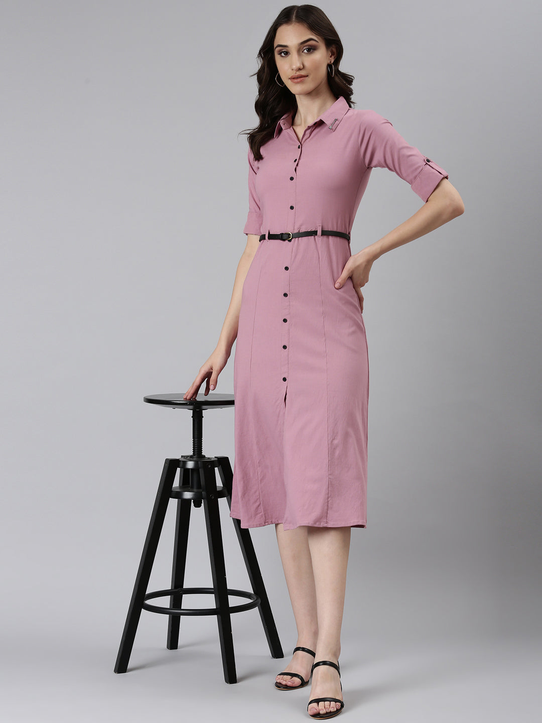 Women Pink Solid A-Line Dress