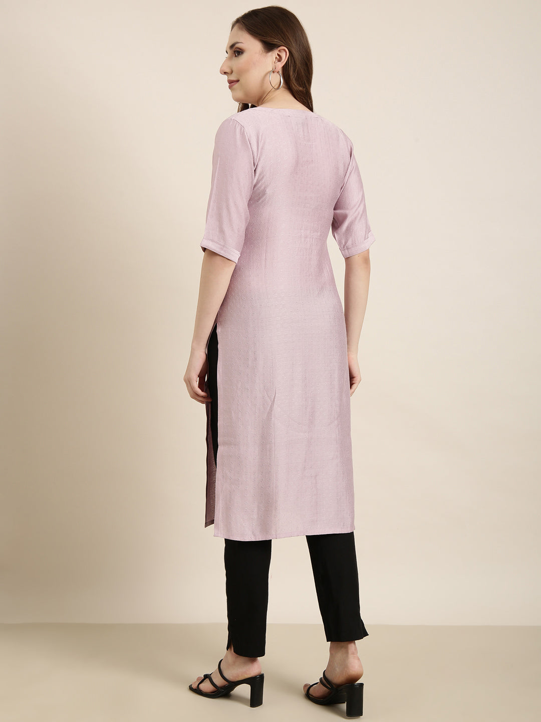 Women Straight Lavender Solid Kurta