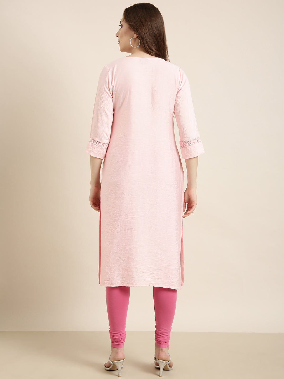 Women Straight Pink Solid Kurta