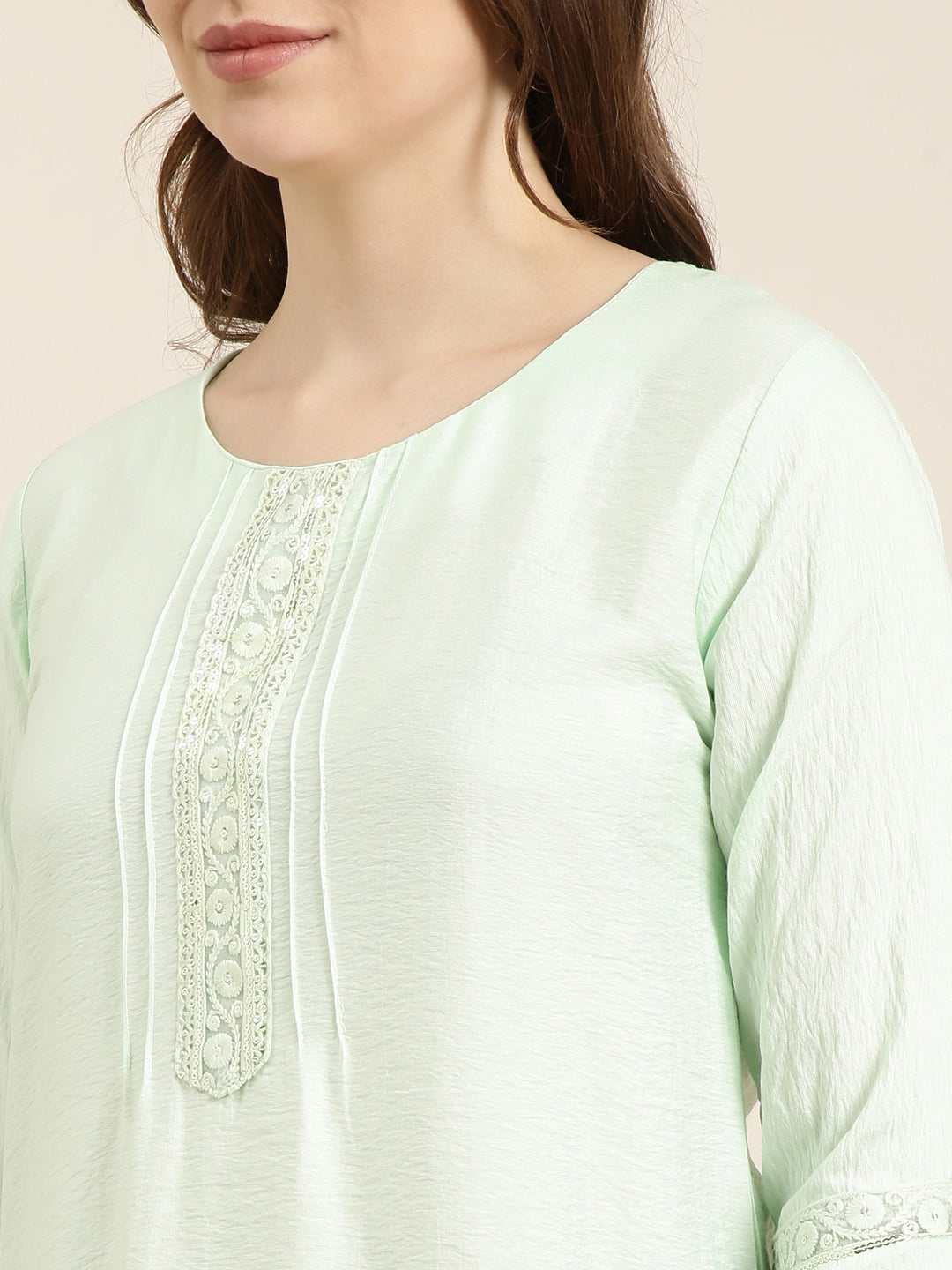 Women Straight Sea Green Solid Kurta