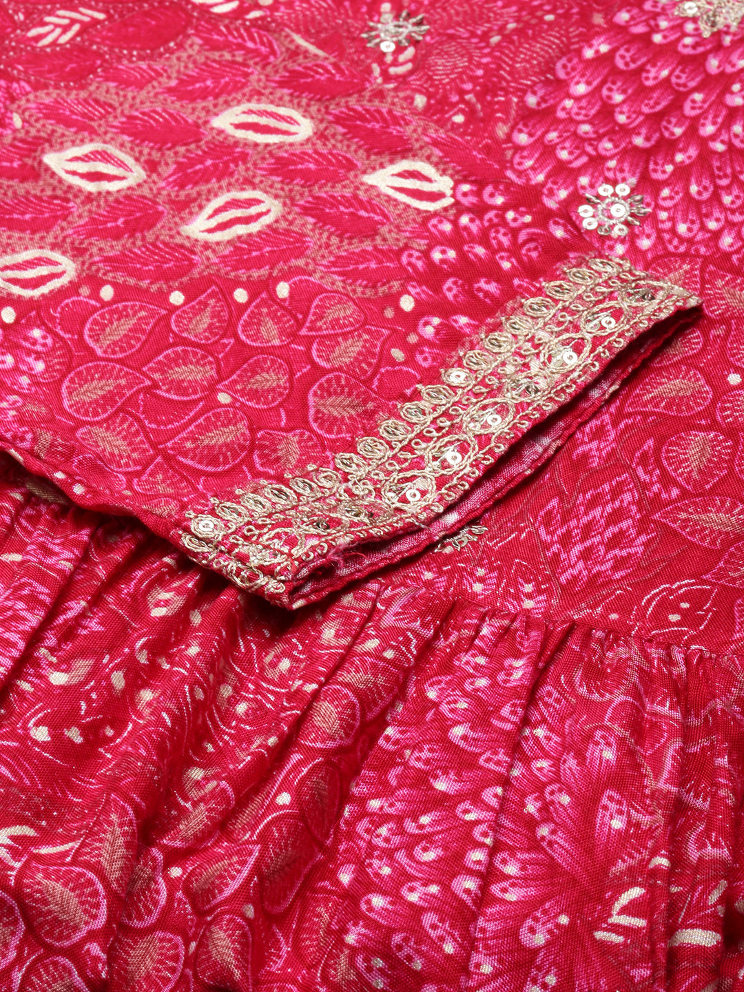 Women A-Line Pink Floral Kurta and Trousers Set Comes With Dupatta