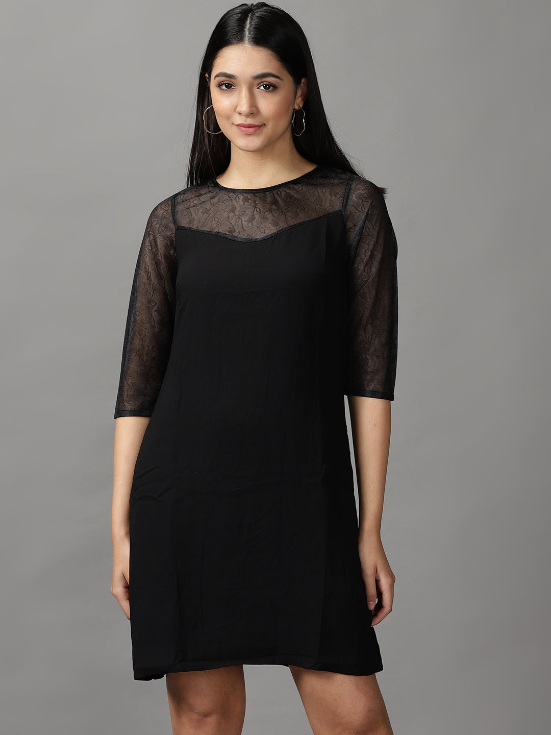 Women's Black Solid A-Line Dress